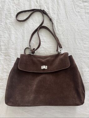 Walter Baker Brown Suede Shoulder Bag with Turn-Lock Closure